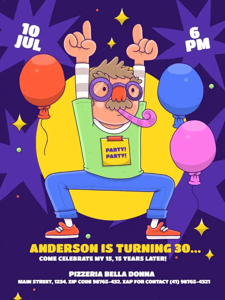 Funny Purple Balloon invitation