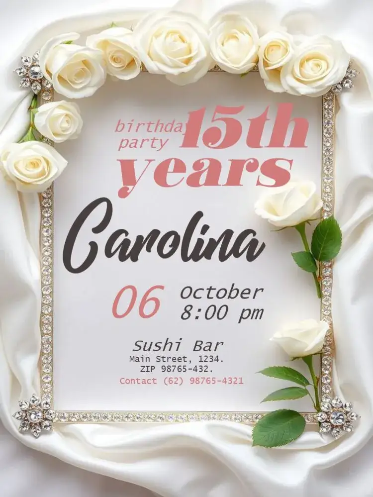 Invitation Debutante Roses To Edit – Sweet 15 theme pink, gold, mystical, fun, modern, elegant