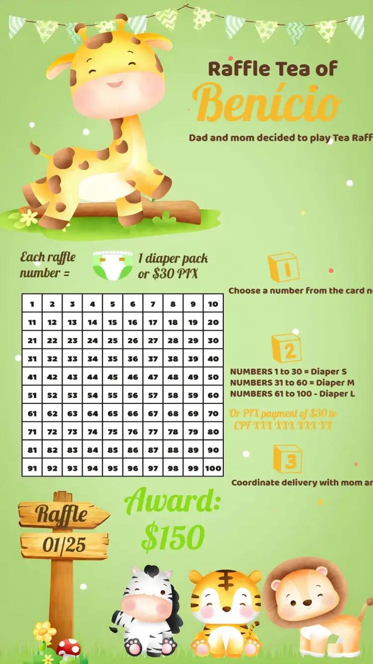 Invitation Green Safari Raffle Tea – Raffle Tea theme safari, animals, floral, colorful, childish, natural