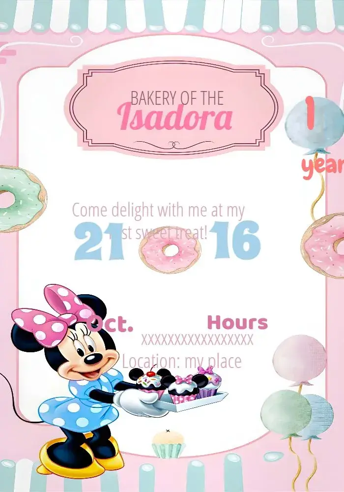 Minnie Mouse Watercolor Bakery invitation