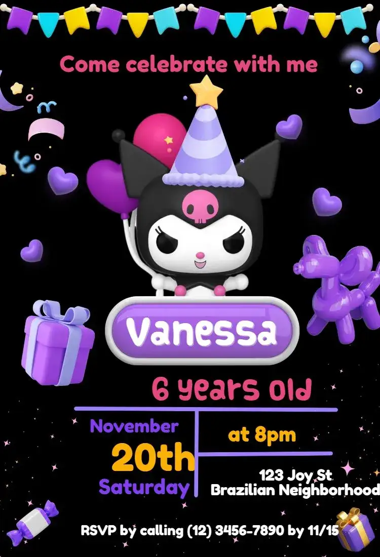 Invitation Kuromi 3D – Kids' Birthday Party theme colorful, fun, themed, youthful, 3D illustrations