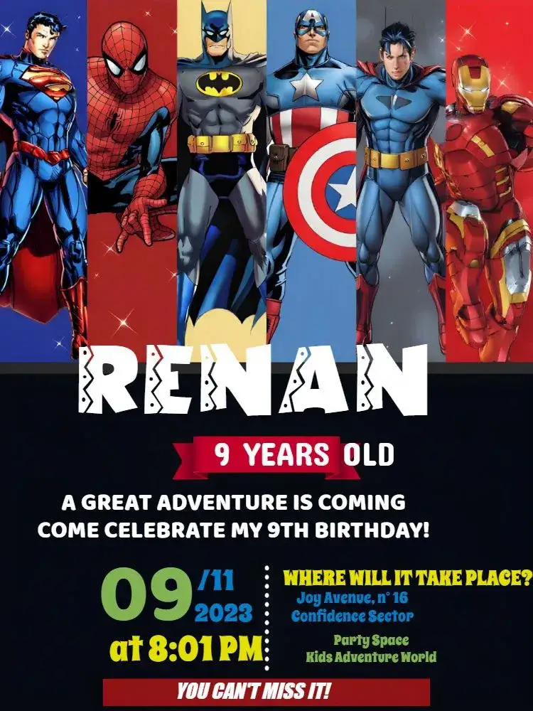 Invitation The Avengers City – Most searched for theme modern, themed, superheroes, adventurous, colorful, dynamic