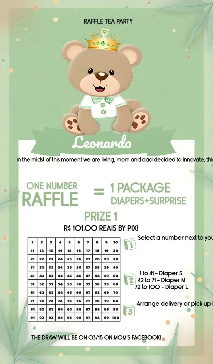 Invitation Tea Raffle Little Prince Charifa – Raffle Tea theme green, white, brown, yellow, modern, playful
