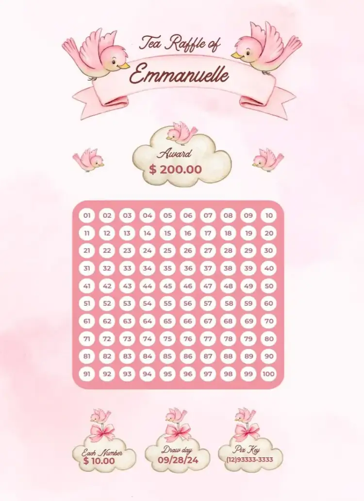 Invitation Pink Birds – Raffle Tea theme delicate, feminine, floral, modern, colorful