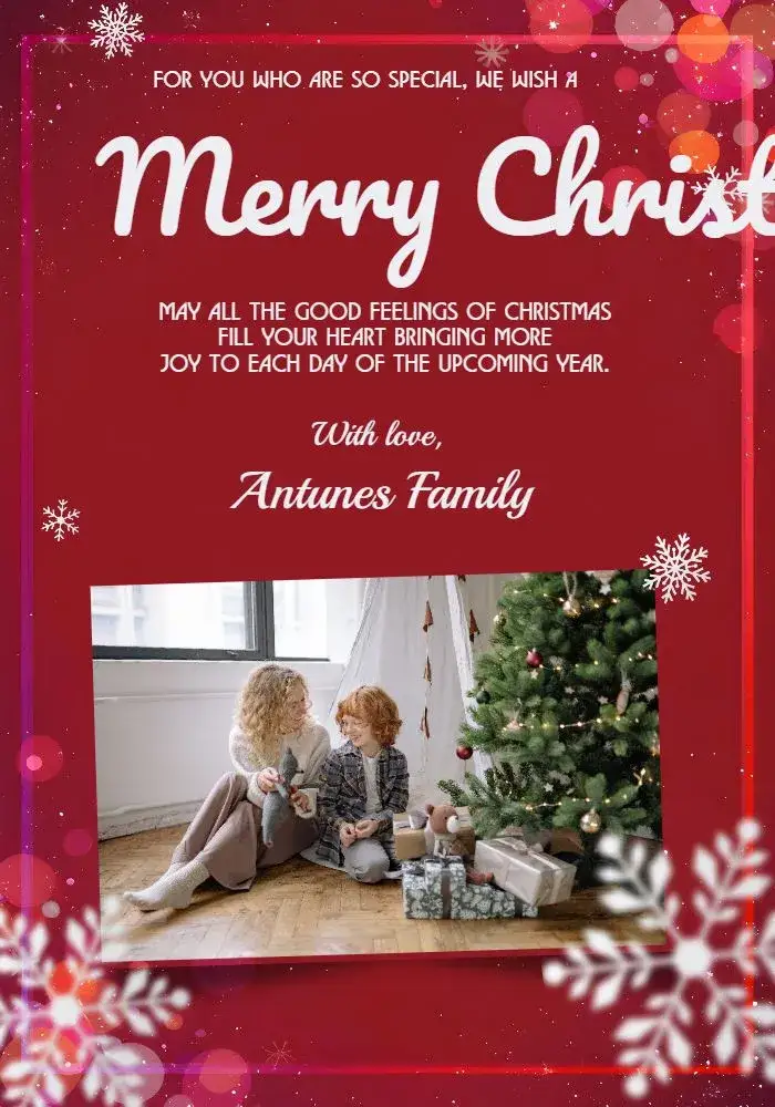 Invitation Christmas Card With Pine Tree Photo – Commemorative Dates theme festive, classic, modern, red and white, snow, Christmas elements