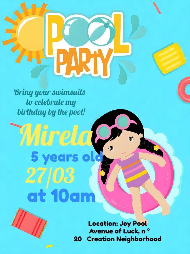 Invitation Pool Party Leisure – Most searched for theme modern, colorful, tropical, fun-filled, feminine, beachy