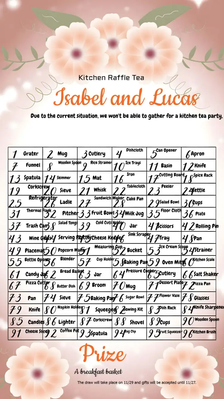 Floral Flowers Kitchen Raffle Tea invitation
