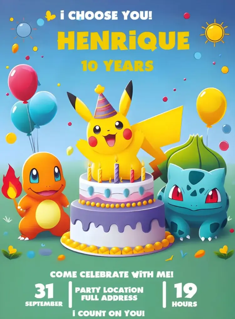 Pokemon Balloons invitation