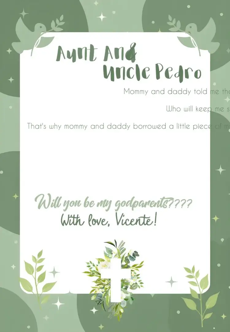 Invitation Christening Godparents Baptism – First Communion theme soft green, angelic, catholic, delicate, festive, nature