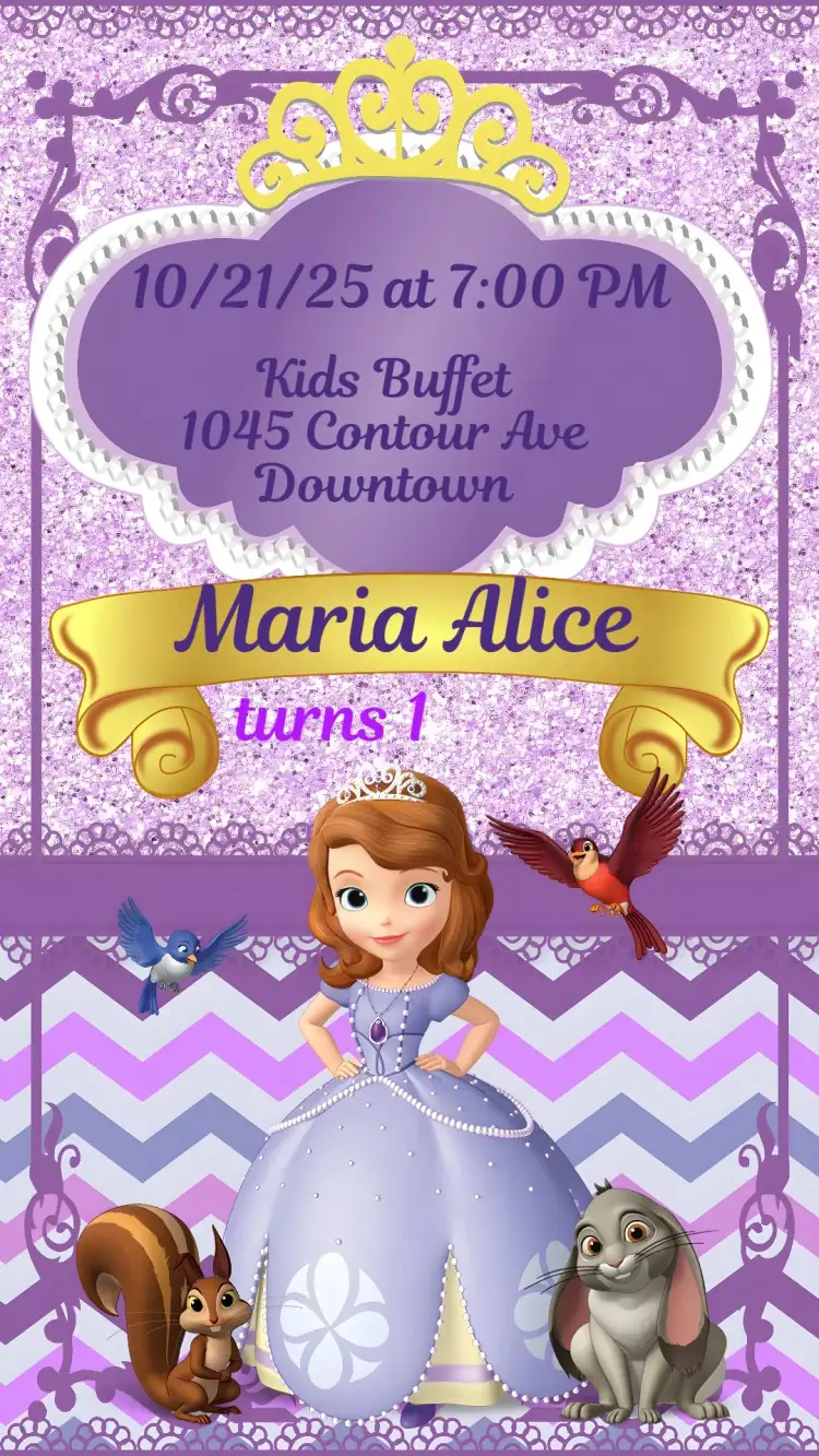 Invitation Little Princess Sofia – Kids' Birthday Party theme pink, golden, princess, magical, colorful, childish