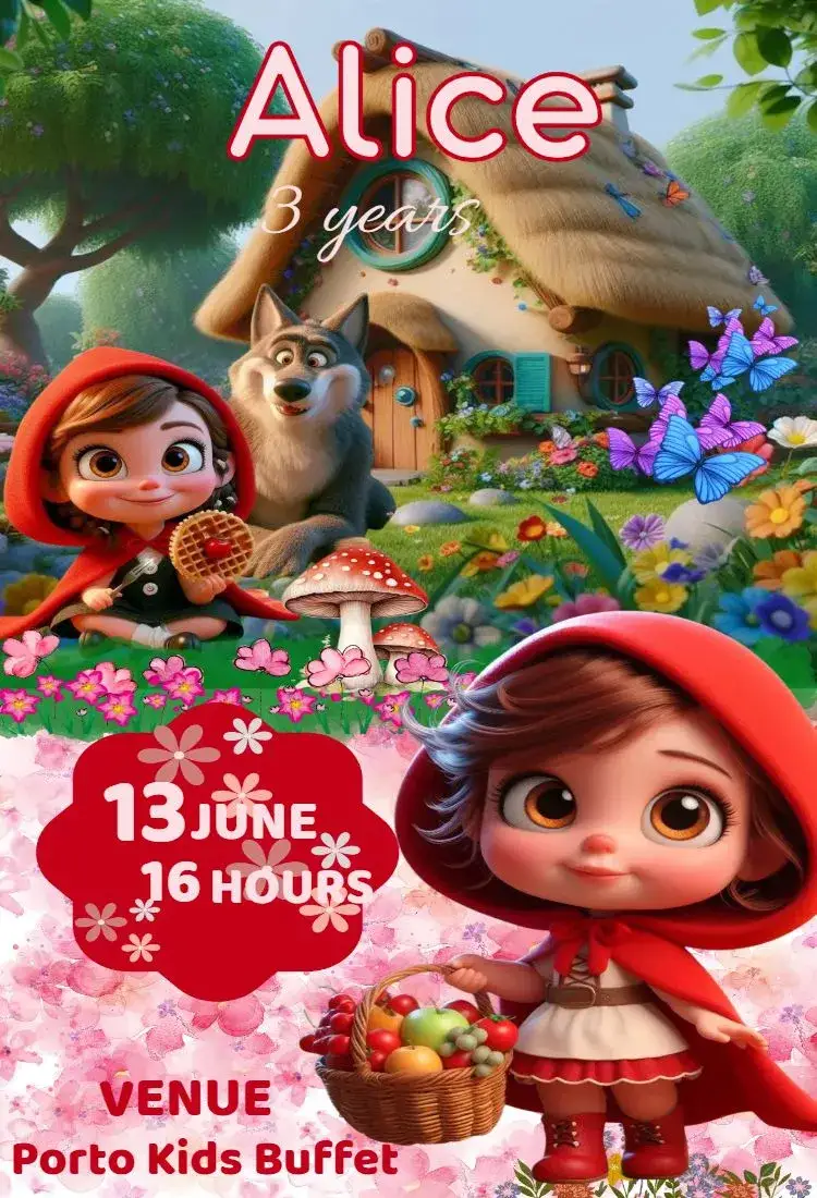 Invitation Digital Invitation Little Red Riding Hood – Kids' Birthday Party theme floral, vibrant, playful, colorful, modern