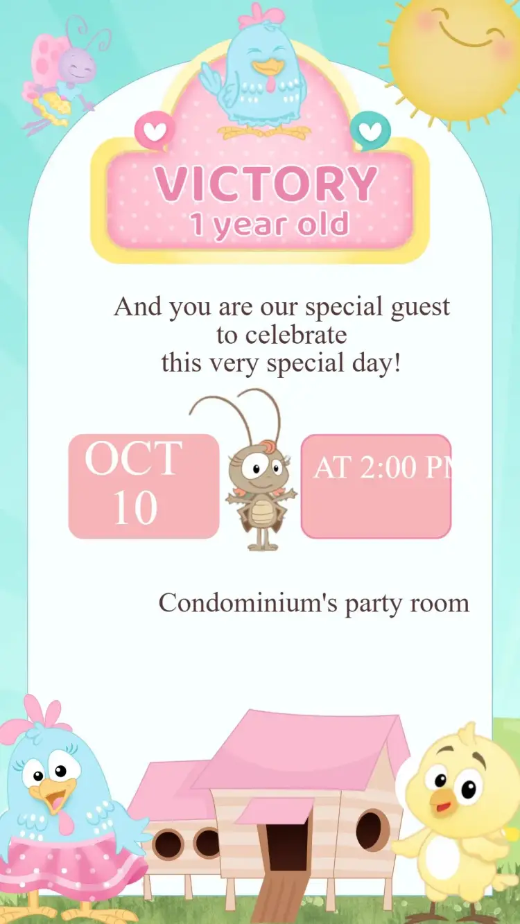Invitation Pink Little Chicken Birthday