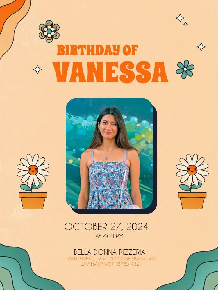 Female Adult Orange With Photo Party invitation