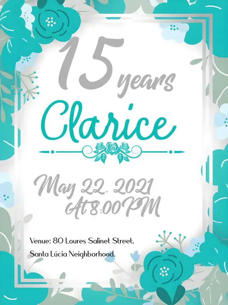 Invitation 15 Years Tiffany Blue Floral – Sweet 15 theme floral, Tiffany blue, modern, elegant, romantic, sustainable