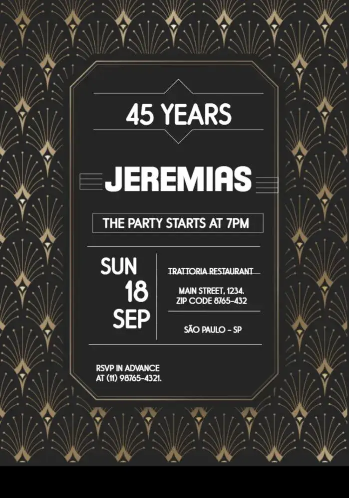 Invitation 45 Years Classic – Sweet 15 theme classic, elegant, geometric, dark blue, modern