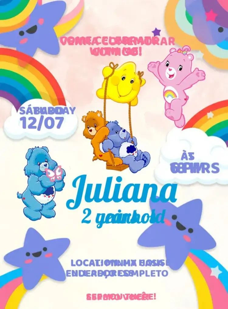 Invitation Care Bears Pink – Kids' Birthday Party theme pink, white, playful, colorful, childlike