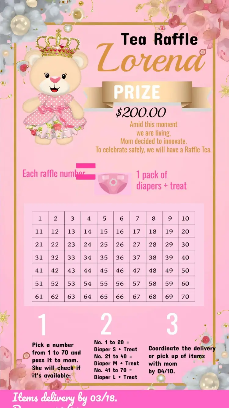 Tea Raffle Princess Teddy Bear 70 invitation