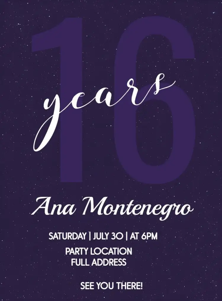 Invitation Minimalist Euphoria – Birthday theme minimalist, purple, glittery, modern, nighttime, vibrant