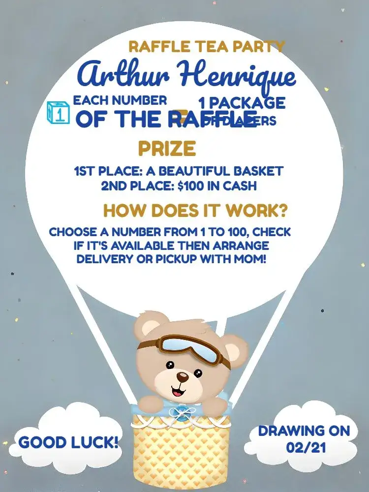 Invitation Dark Balloon Teddy Bear Raffle Tea – Raffle Tea theme balloons, teddy bear, dark blue, brown, fun