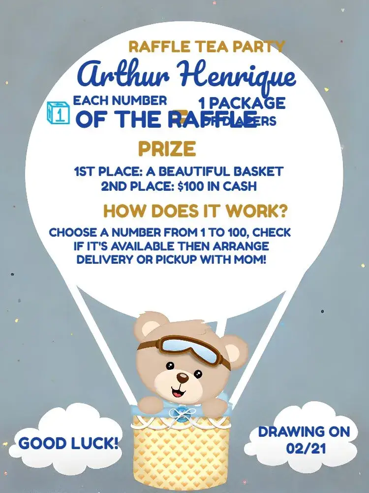 Dark Balloon Teddy Bear Raffle Tea invitation