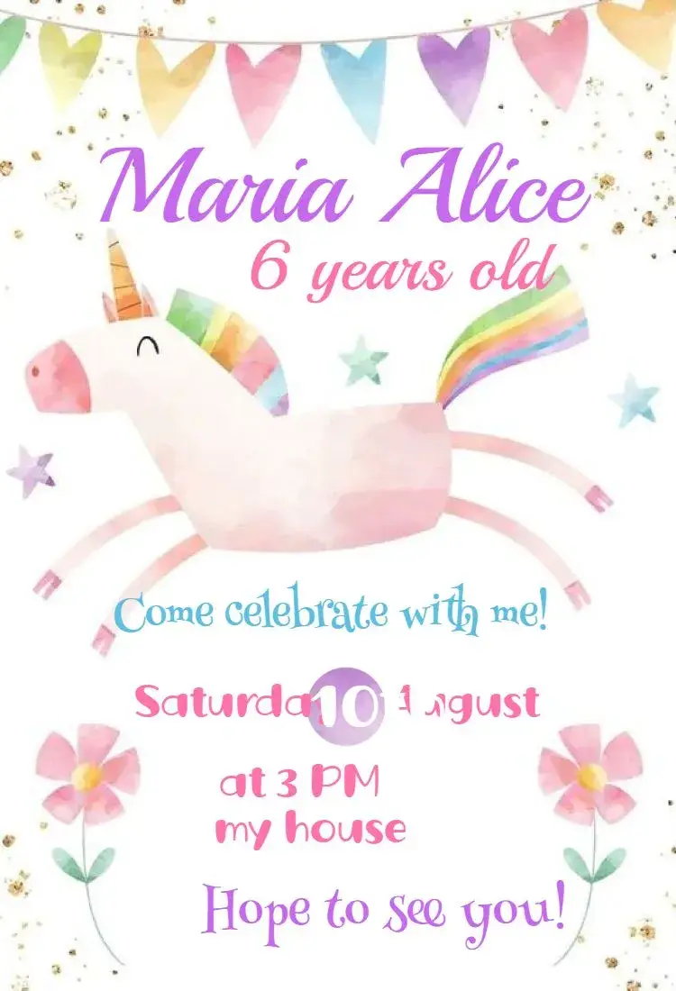 Virtual Watercolor Unicorn Digital invitation
