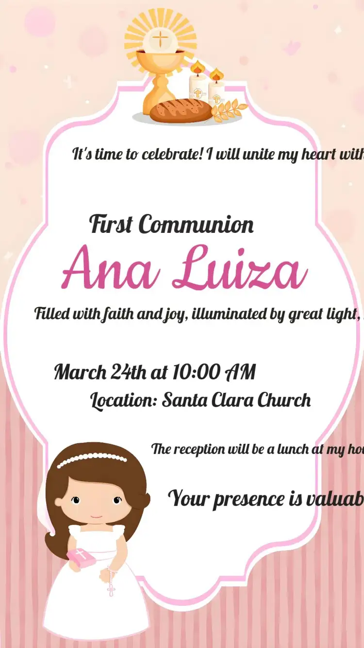 Invitation First Communion Church – First Communion theme pink, delicate, religious, floral, modern