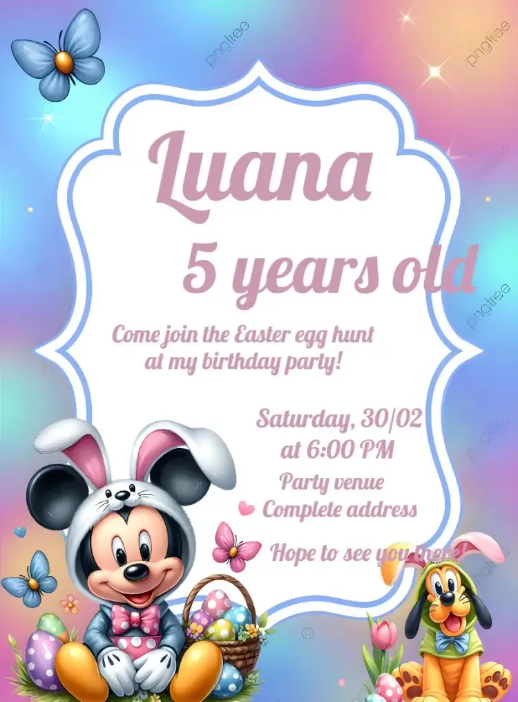 Invitation Easter Mickey Mouse Kids – Commemorative Dates theme colorful, fun, themed, children's, Disney, Easter