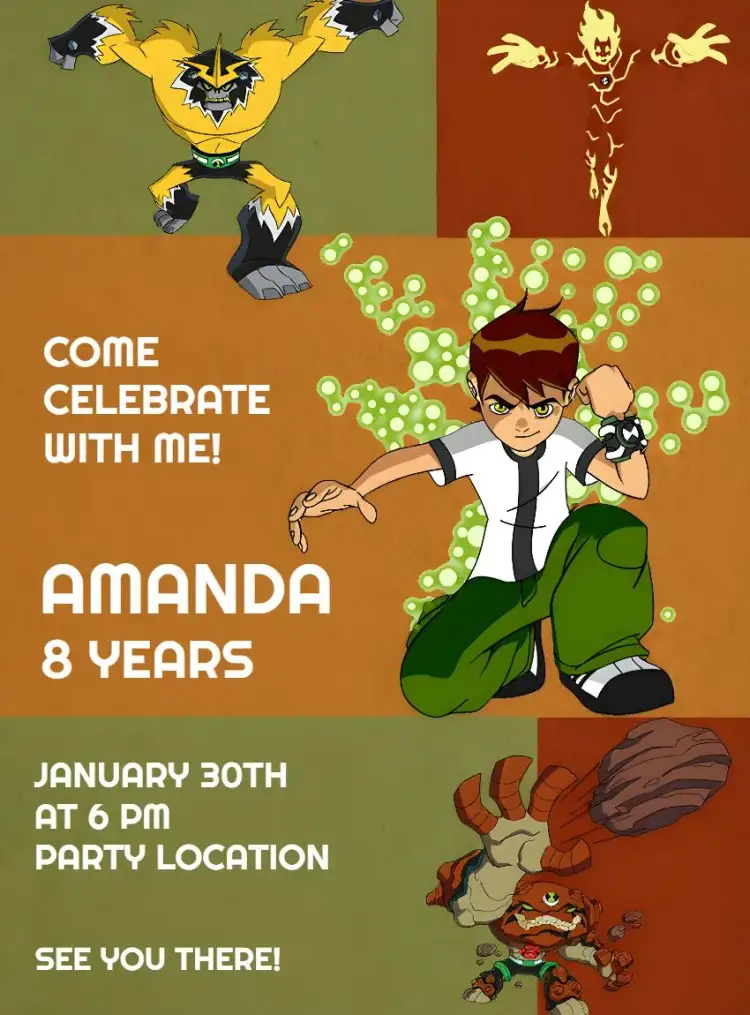 Invitation Ben 10 Colorful – Kids' Birthday Party theme colorful, themed, fun, vibrant, childish