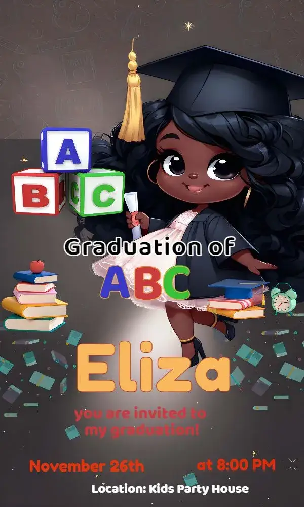 Invitation Graduation Abc Kids - Black Yellow Girl – Graduation theme colorful, modern, playful, cheerful, childlike, vibrant