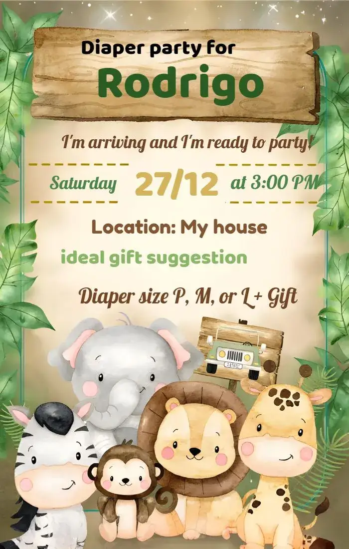 Invitation Safari Watercolor Woodland Baby Shower – Diaper Shower theme watercolor, safari, wood, floral, modern, colorful