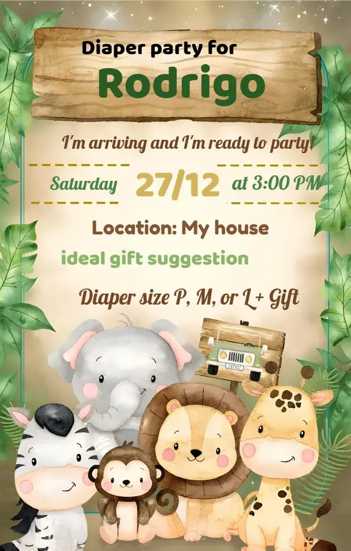 Invite Safari Watercolor Woodland Baby Shower editable and customizable