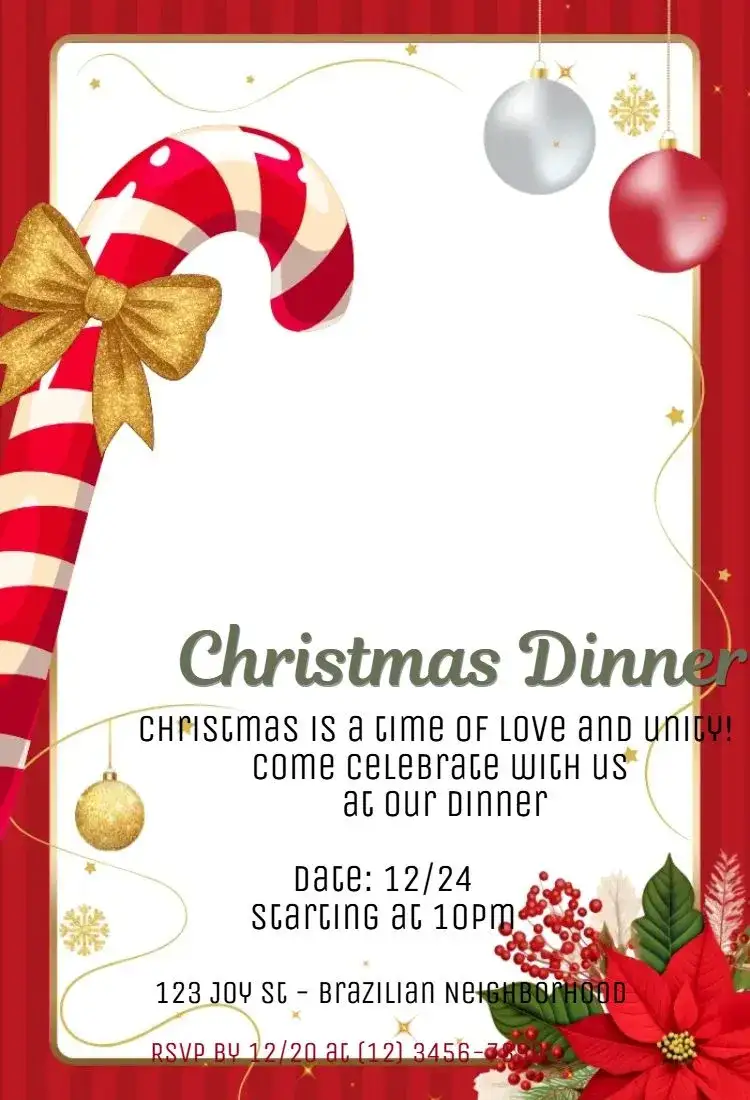Invitation Christmas Dinner – Commemorative Dates theme red and gold, minimalist, vintage, rustic, modern, floral