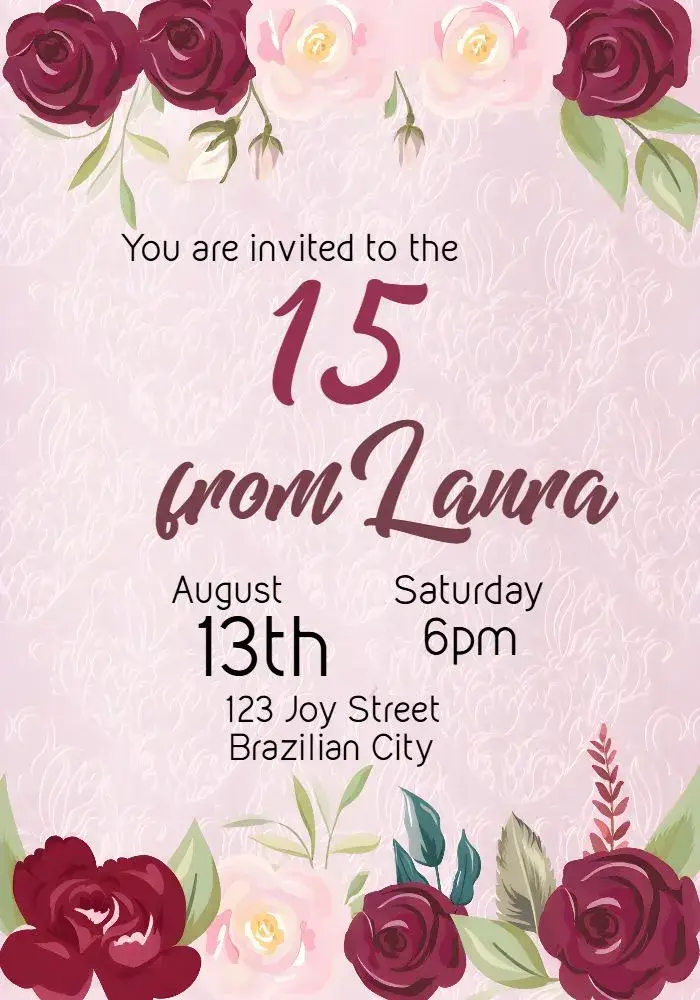 Floral 15 Years Fifteen invitation