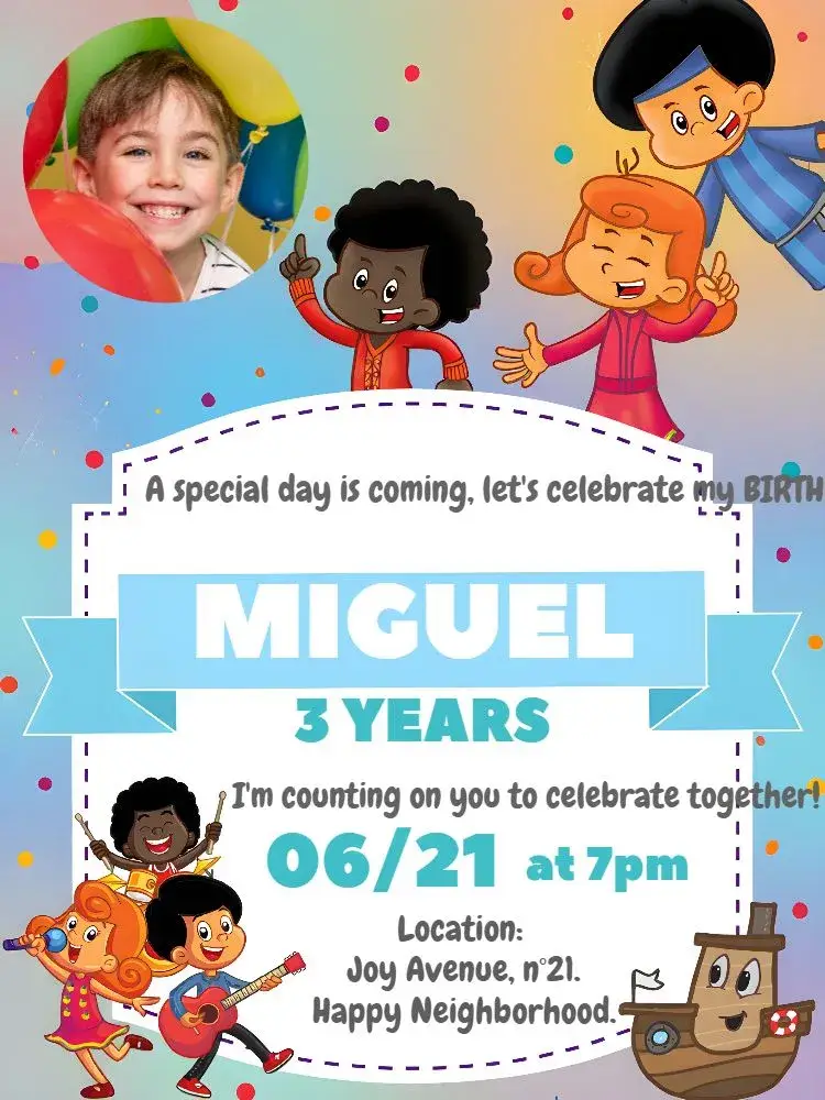 3 Little Words With Girl Photo invitation