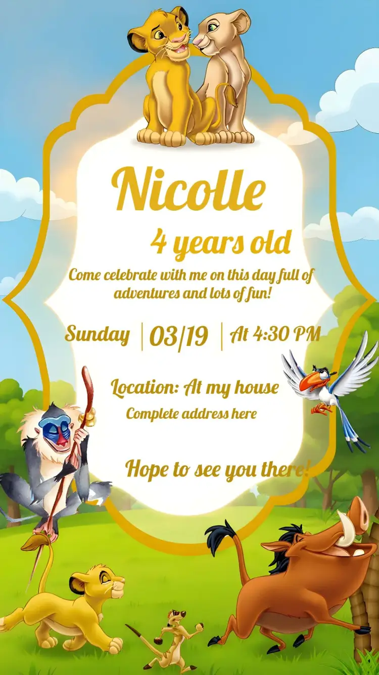 Lion King Pumbaa invitation
