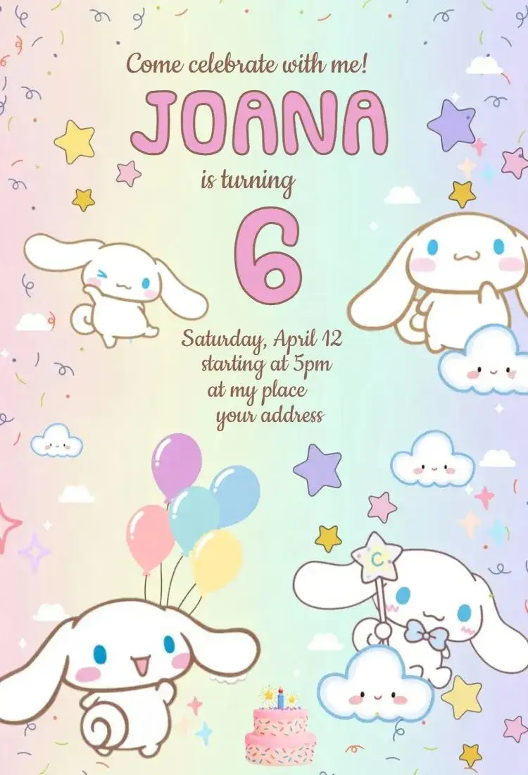 Invitation Cinnamoroll 1 – Birthday theme colorful, playful, fun, childlike, cute, themed