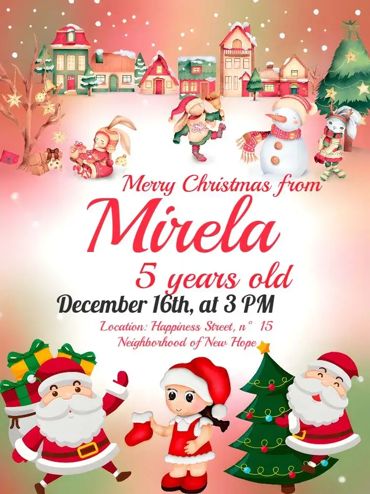 Invitation Christmas Reindeer – Commemorative Dates theme red, golden, green, white, festive, childish