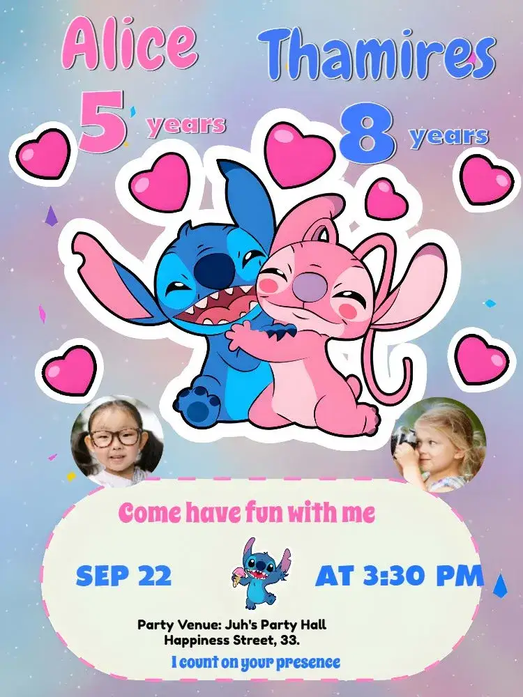 Invitation Double Stitch And Angel With Child Photo – Most searched for theme colorful, fun, themed, childlike, lively