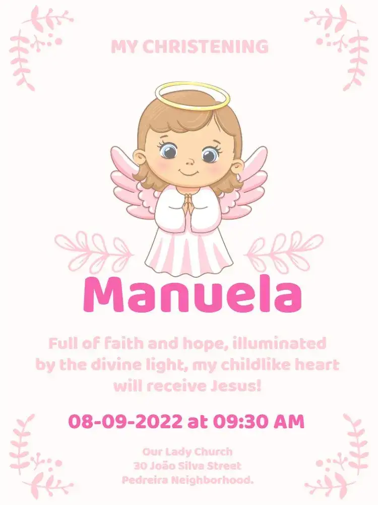 Invitation Angel Baptism Religion – Baptism theme floral, delicate, pink, white, childlike, religious