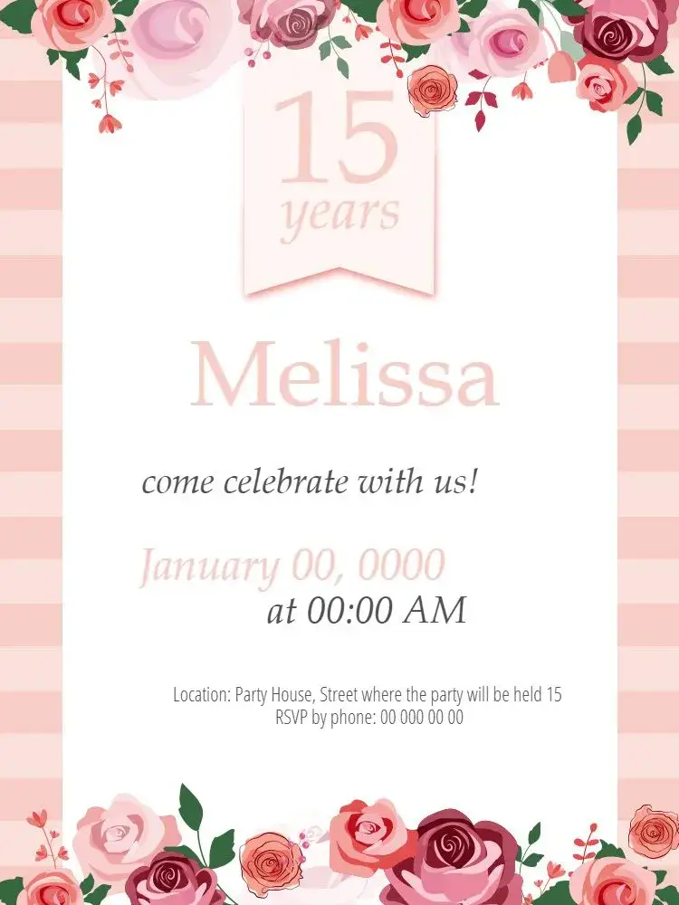 Invitation 15 Years Online – Birthday theme floral, feminine, modern, romantic, elegant, colorful