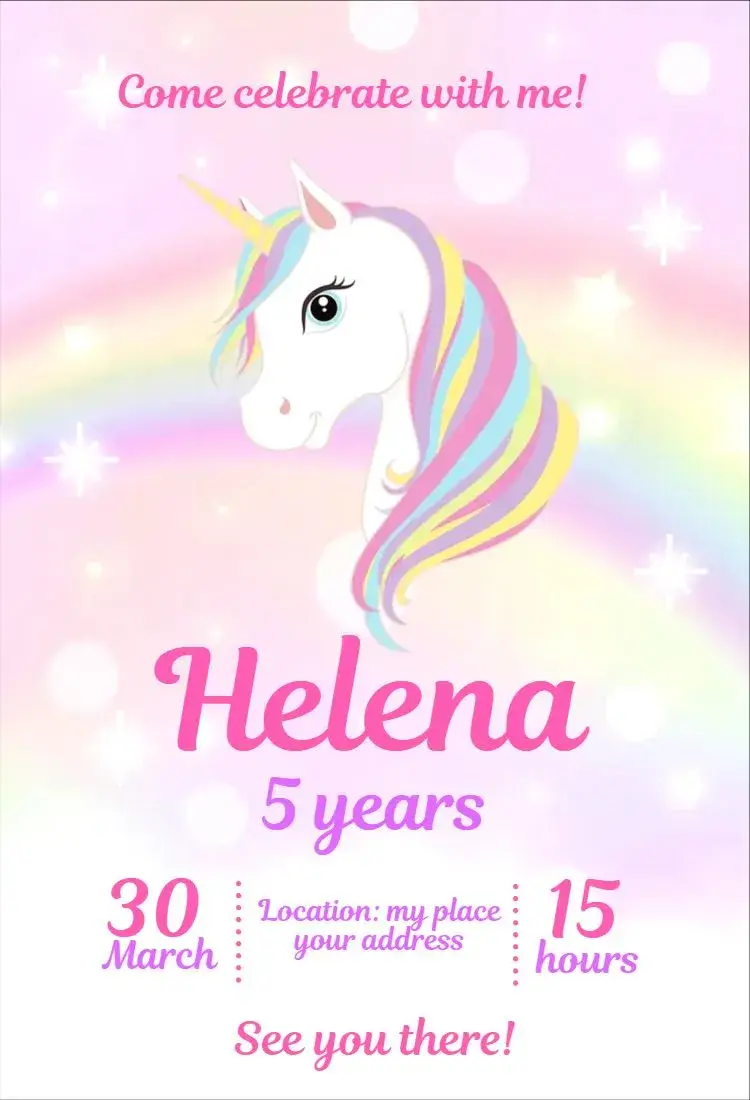 Rainbow Unicorn invitation