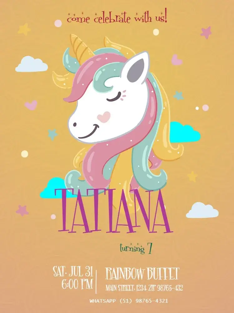 Orange Unicorn Party invitation