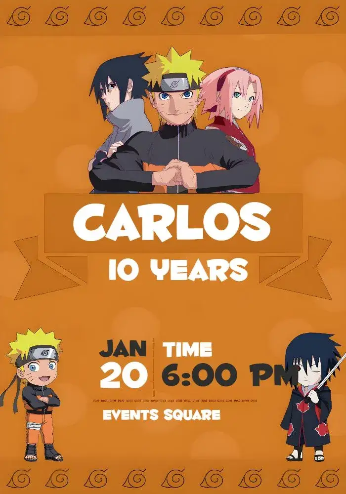 Invitation Naruto Gray – Kids' Birthday Party theme anime, colorful, modern, themed, fun
