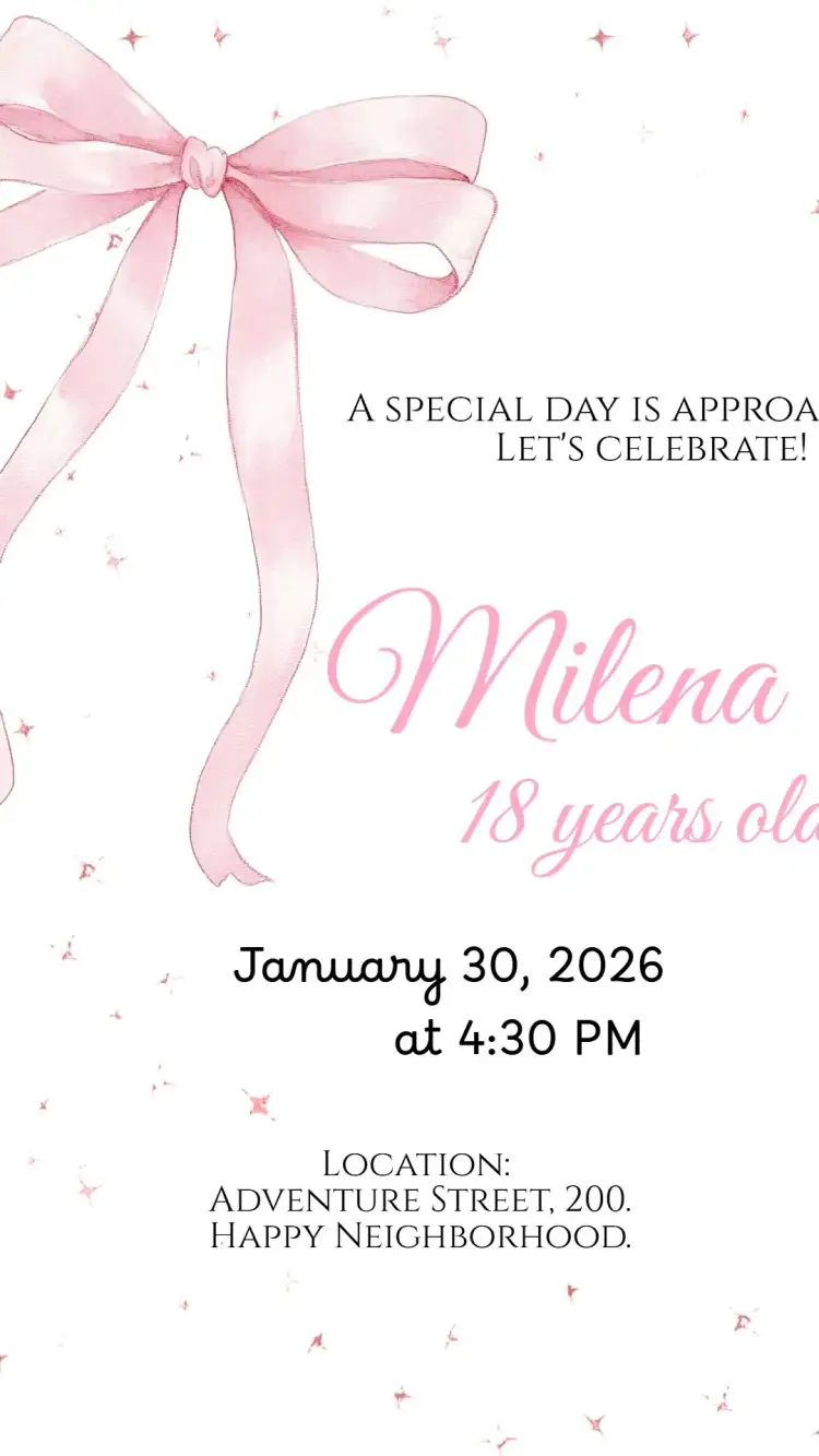 Invitation Delicate Pink Bow Digital Invitation – Birthday theme pink, watercolor, delicate, elegant, feminine