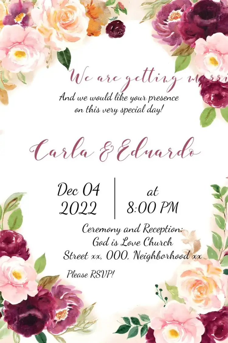 Invitation Floral Flowers Wedding – Wedding theme floral, burgundy, rustic, romantic, elegant, modern