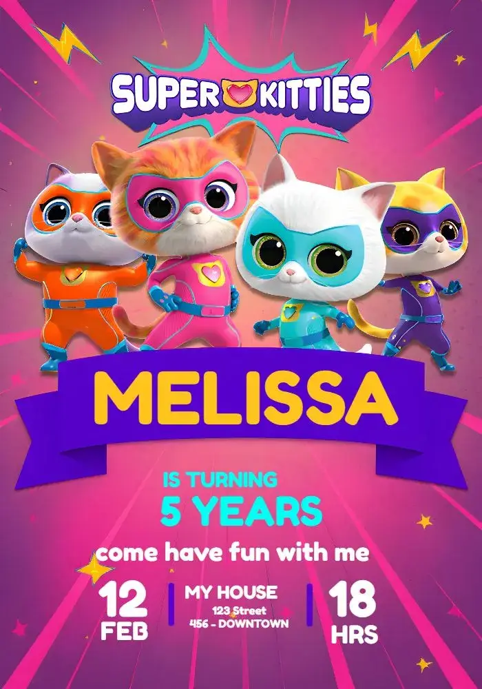 Super Kitties Pink Girl Cats invitation