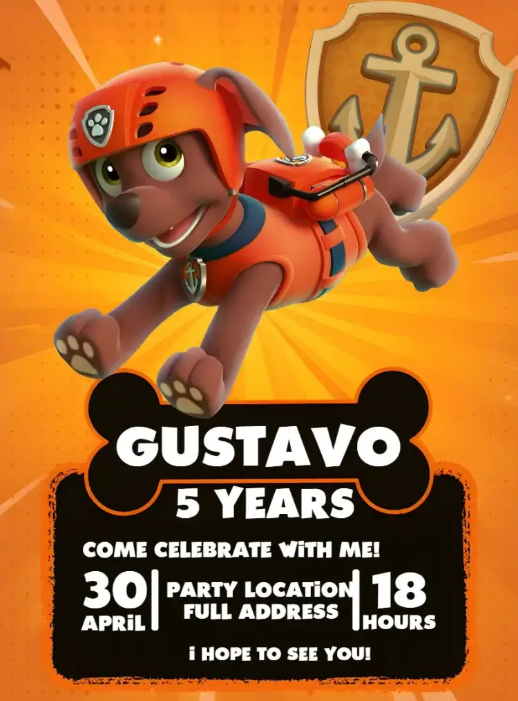 Paw Patrol Zuma Orange invitation