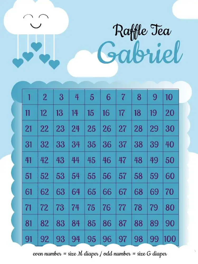 Invitation Tea Raffle Rain of Love Baby – Raffle Tea theme clouds, light blue, white, modern, fun