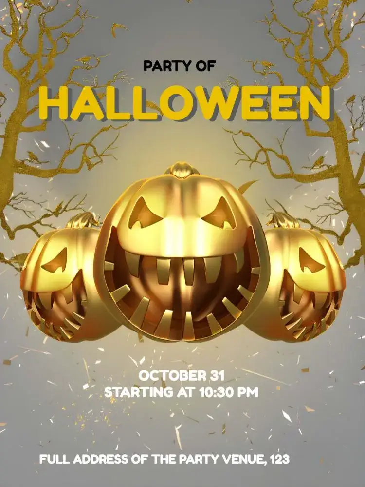 Invitation For Halloween Pumpkin Party – Commemorative Dates theme golden, black, themed, modern, festive