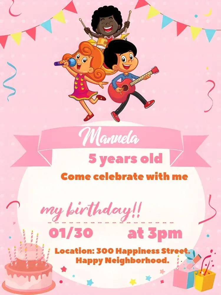 3 Little Words Pink Kids invitation